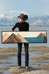 Light sky sunrise over the lake - 59 x 17 in.